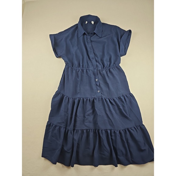 Jasambac Dresses & Skirts - Jasambac Women's Navy Blue Dress Short Sleeve Elastic Waist Size L